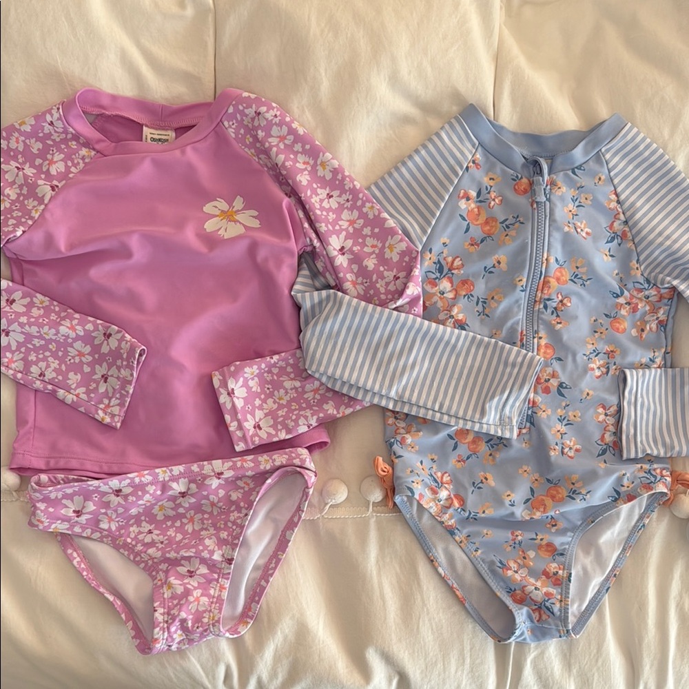 Floral Kids Swim Set - Pink and Blue